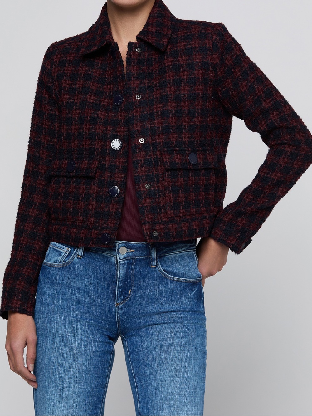 L’AGENCE Nyx Crop Jacket in Midnight/Burgundy Tweed